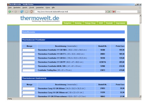 Das Thermowelt-Online-Bestellformular